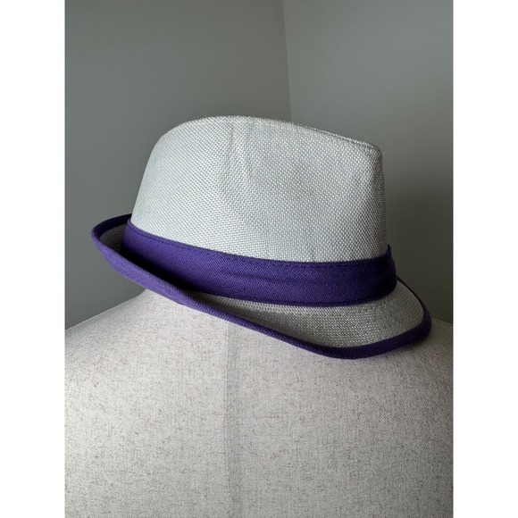 Stacy Adams Mens Large White Purple Fedora Hat W/ Black Cherub Logo - Picture 6 of 7